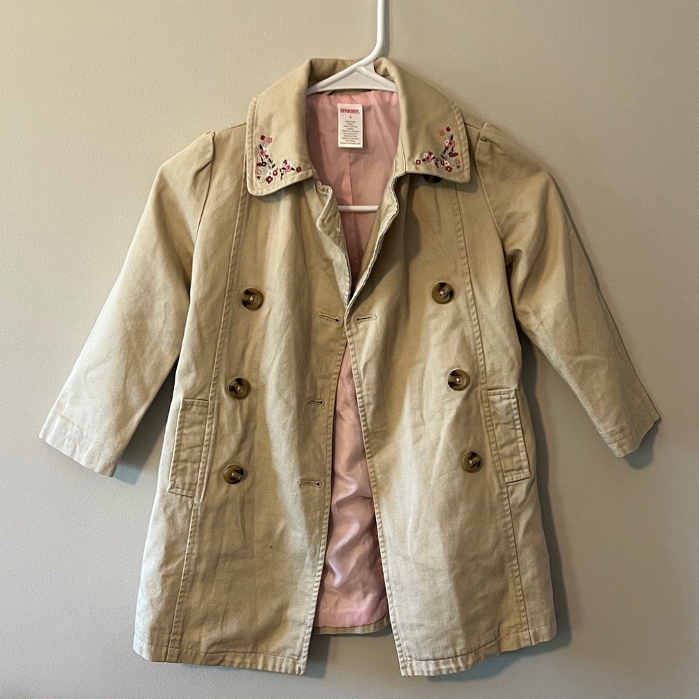 Gymboree Tan Pea Coat with Embroidered Collar